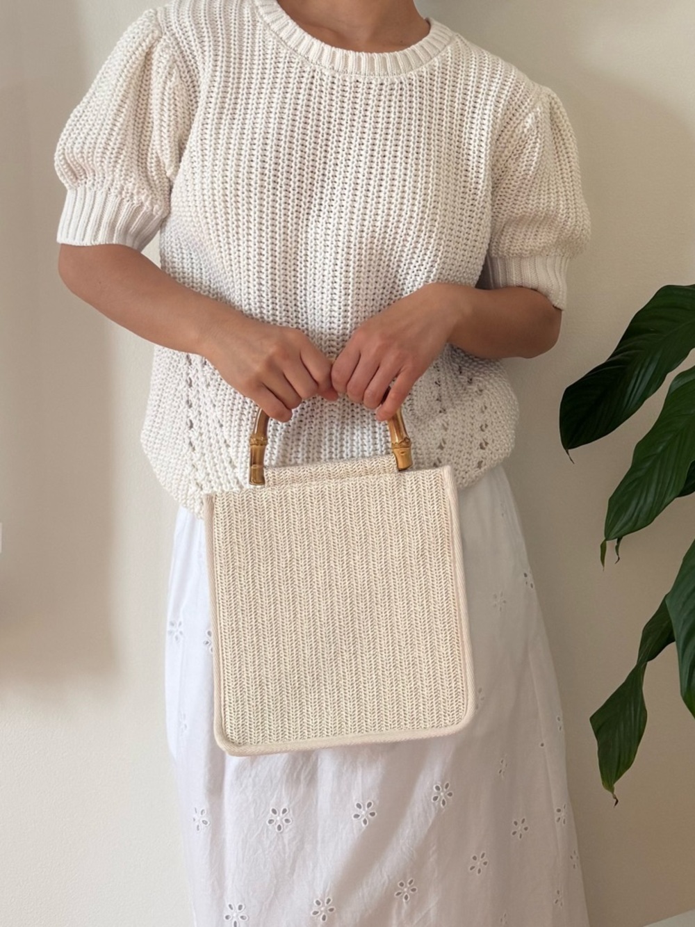 Tommy Bahama Raffia Bamboo Top Handle Cream Boho Tote Bag With Shoulder Strap